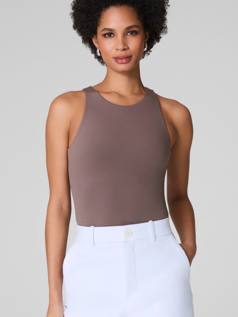 SPANX Sleeveless High-Neck Tank Top in Taupe Brown